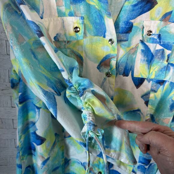JM Collection women’s linen blouse button up floral  coastal grandma feminine - Picture 3 of 9